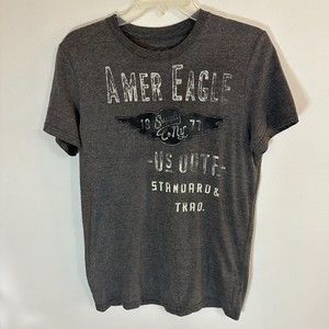 American Eagle Outfitters Men's T-shirt Gray Size Small Crew Neck Short Sleeve